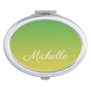 Personalised green and yellow ombre compact mirror