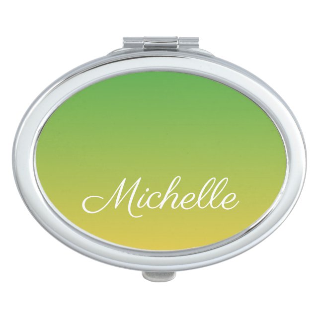 Personalised green and yellow ombre compact mirror (Front)
