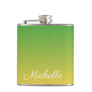 Personalised green and yellow ombre flask