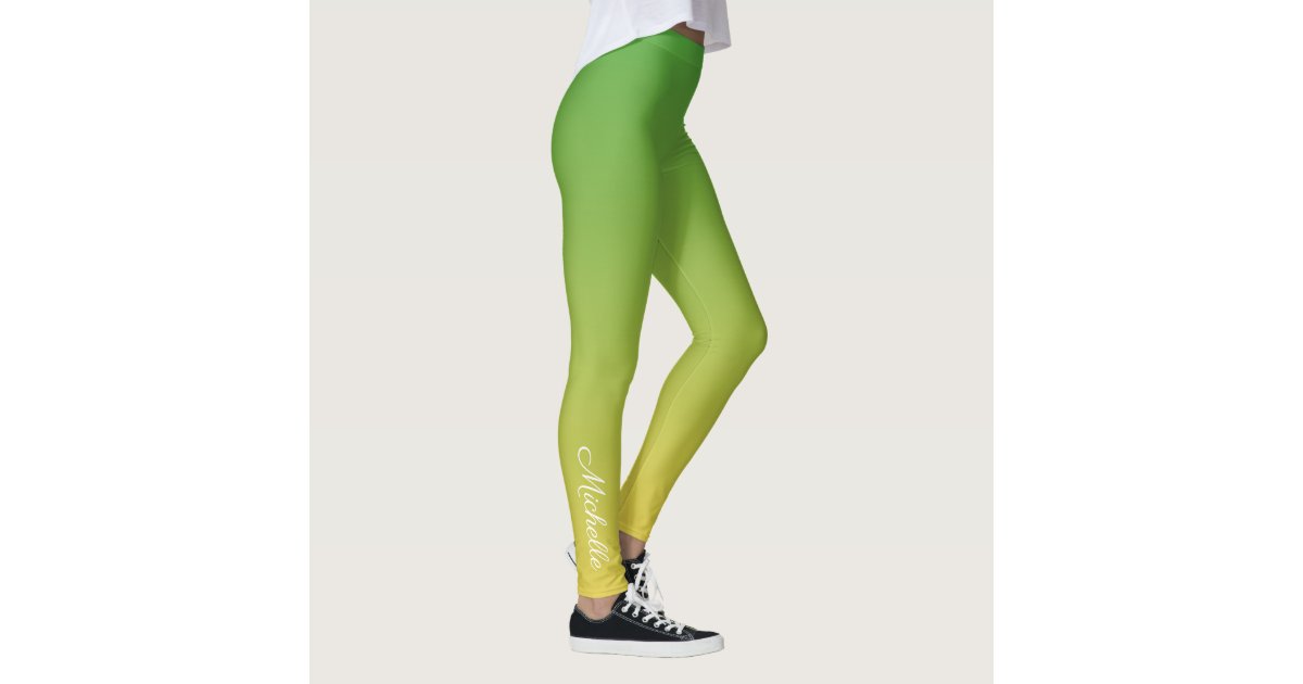 Personalised green and yellow ombre leggings | Zazzle