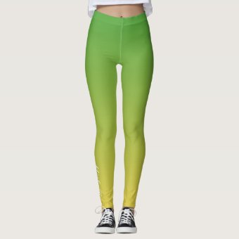 Personalised green and yellow ombre leggings | Zazzle