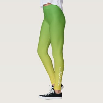 Personalised green and yellow ombre leggings | Zazzle