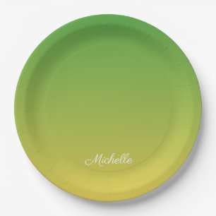 Personalised green and yellow ombre paper plates