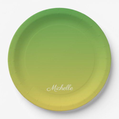 Personalised green and yellow ombre paper plates