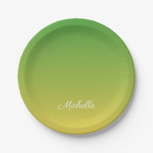 Personalised green and yellow ombre paper plates