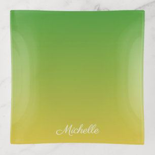 Personalised green and yellow ombre trinket tray