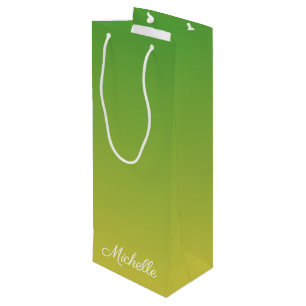 Personalised green and yellow ombre wine gift bag