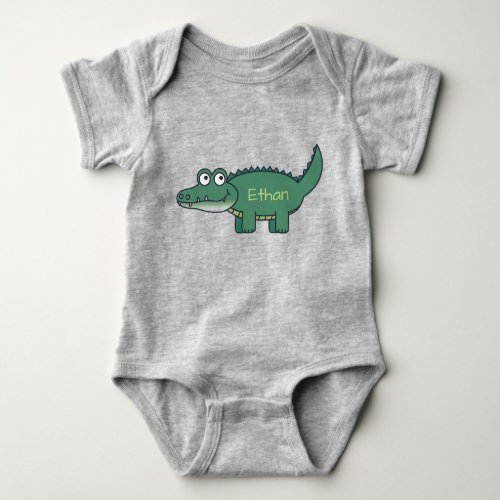 Personalised Green Cartoon Alligator Baby Bodysuit