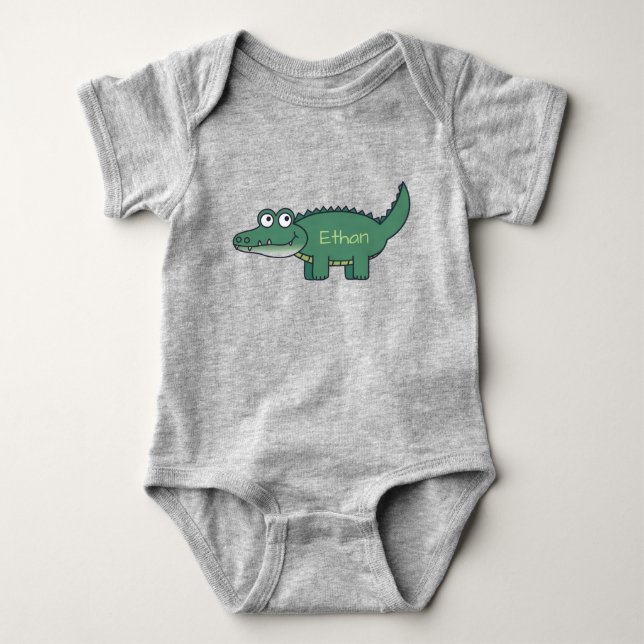 Personalised Green Cartoon Alligator Baby Bodysuit (Front)