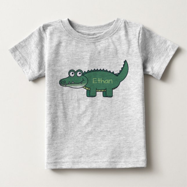 Personalised Green Cartoon Alligator Baby T-Shirt (Front)