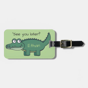 Personalised Green Cartoon Alligator Luggage Tag