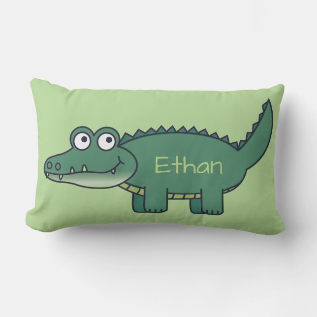 Personalised Green Cartoon Alligator Lumbar Pillow (Front)