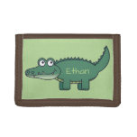 Personalised Green Cartoon Alligator Trifold Wallet at Zazzle