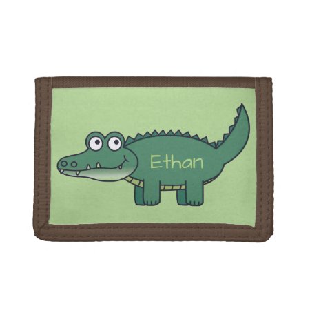 Personalised Green Cartoon Alligator Trifold Wallet