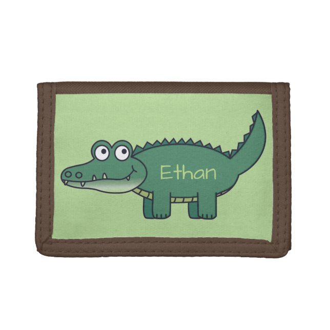Personalised Green Cartoon Alligator Trifold Wallet (Front)