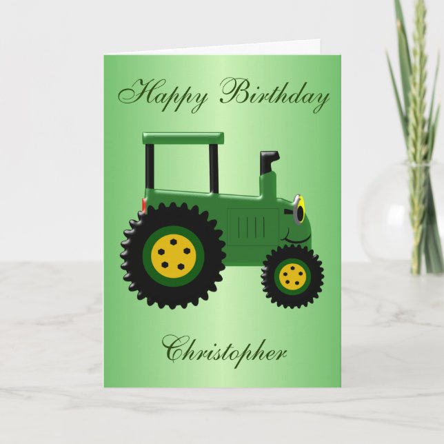 Personalised Green Tractor Birthday Card (Front)