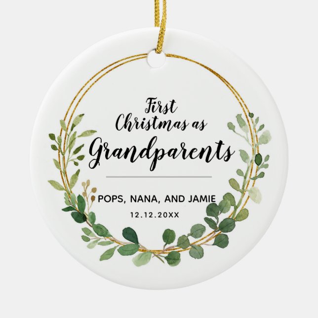 Personalised Greenery Christmas as Grandparents Ceramic Ornament (Front)