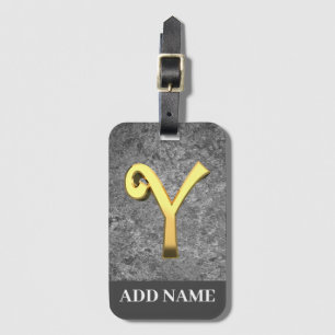 Personalised Grey & Gold Monogram Letter Y Luggage Tag