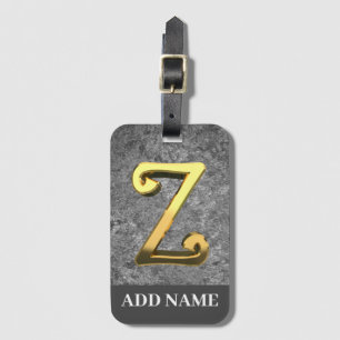 Personalised Grey & Gold Monogram Letter Z Luggage Tag