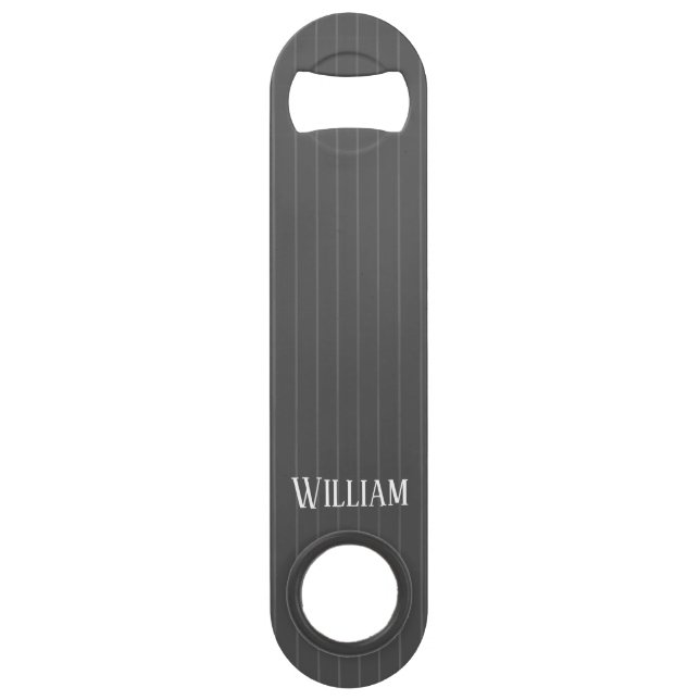 Personalised grey pinstripes bar key (Front)