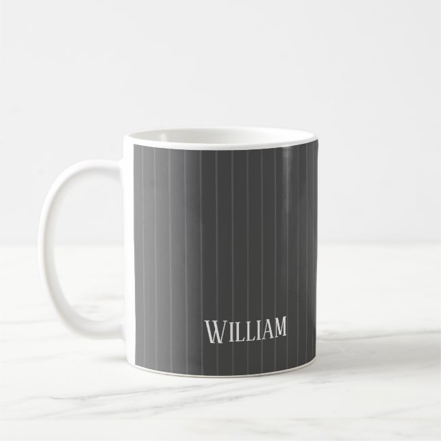 Personalised grey pinstripes coffee mug (Left)