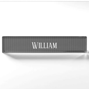 Personalised grey pinstripes desk name plate