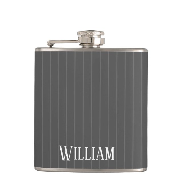 Personalised grey pinstripes flask (Front)