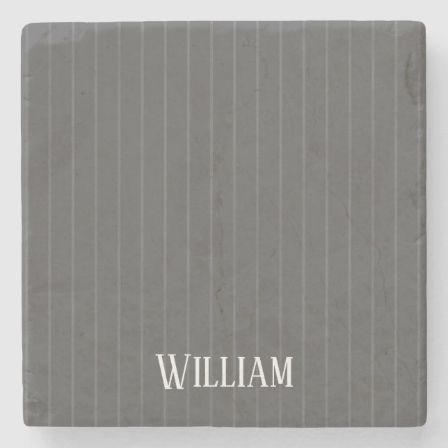 Personalised grey pinstripes stone coaster (Front)