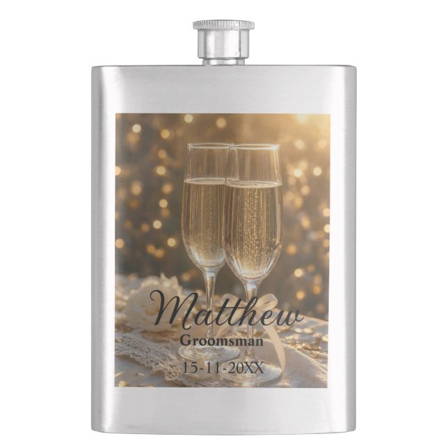 Personalised Groomsman Flask Custom Name & date (Front)