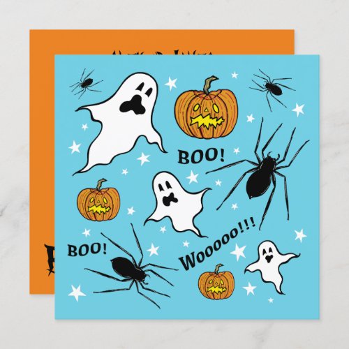 Personalised Halloween Ghosts Pumpkins and Spider Invitation