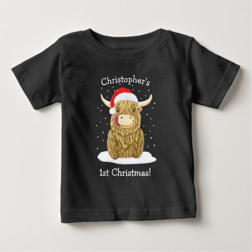 Personalised Hamish Highland Cow In The Snow Baby T_Shirt