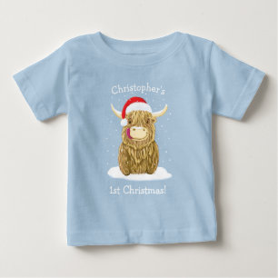 Personalised Hamish Highland Cow In The Snow Baby T-Shirt