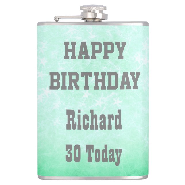Personalised Happy 30th Birthday design Flask (Front)