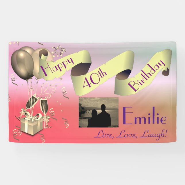 Personalised Happy 40th Birthday Banner (Horizontal)