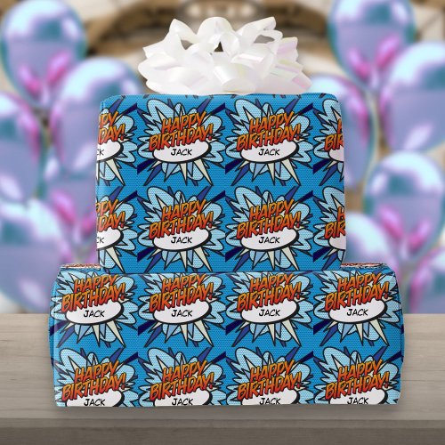 Personalised HAPPY BIRTHDAY Comic Book Pop Art Wrapping Paper