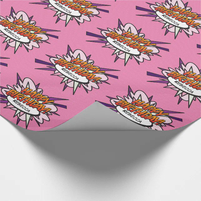 Personalised HAPPY BIRTHDAY Comic Book Pop Art Wrapping Paper Zazzle
