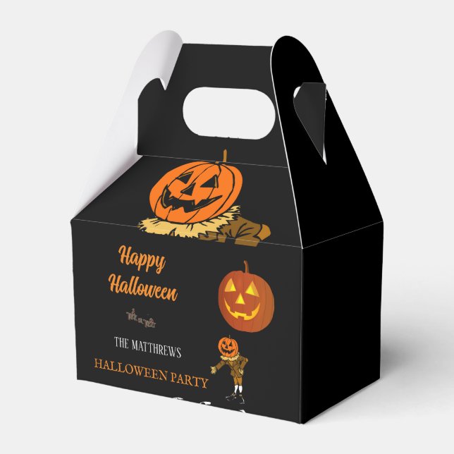 Personalised Happy Halloween Pumpkin Treats Party Favor Boxes (Front Side)