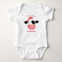 Personalised Happy Holstein Cow 1st Christmas Baby Bodysuit