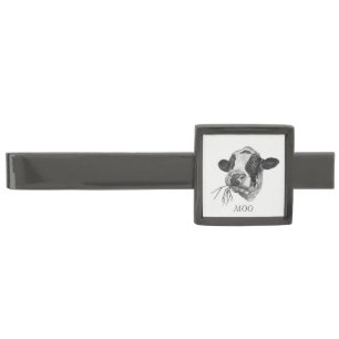 Personalised Happy Holstein Friesian dairy Cow Gunmetal Finish Tie Bar