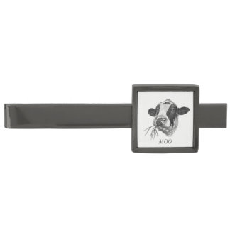 Personalised Happy Holstein Friesian dairy Cow Gunmetal Finish Tie Bar