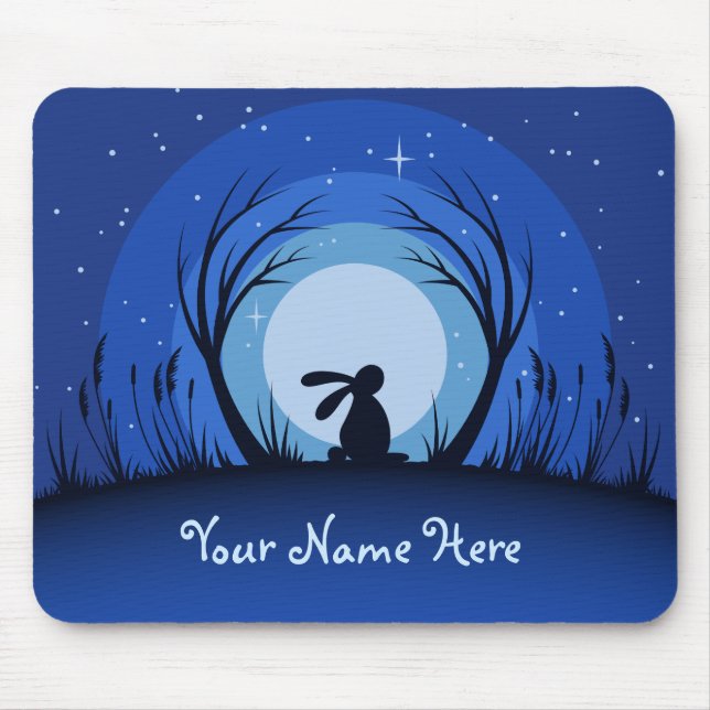 Personalised Hare, Rabbit, Moonlight Silhouette Mouse Pad (Front)