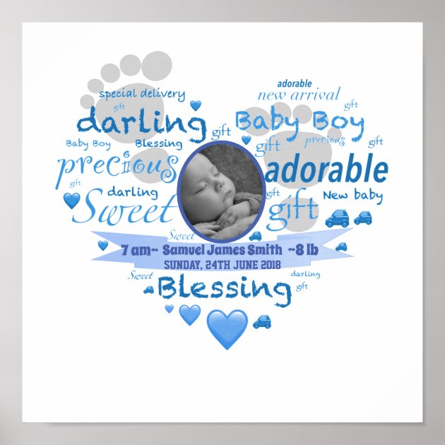 personalised heart new baby boy word art poster zazzle com boy word