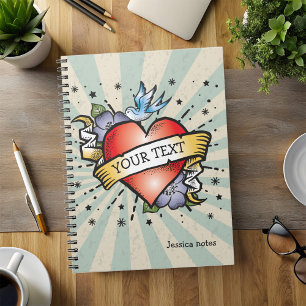 Personalised Heart Tattoo Retro Style Notebook
