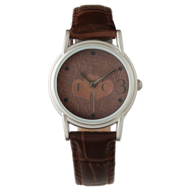 Personalised Hearts Leather 3rd Anniversary Gift Watch (Front)