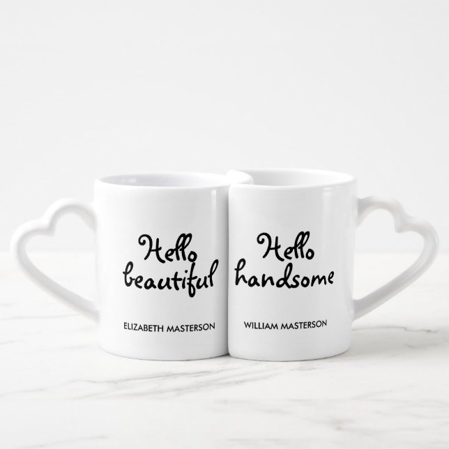 Personalised Hello beautiful, Hello handsome Coffee Mug Set (Front Nesting)