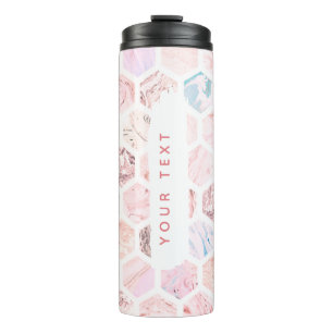 Personalised Hexagon Rose Marble Flask Thermal Tumbler