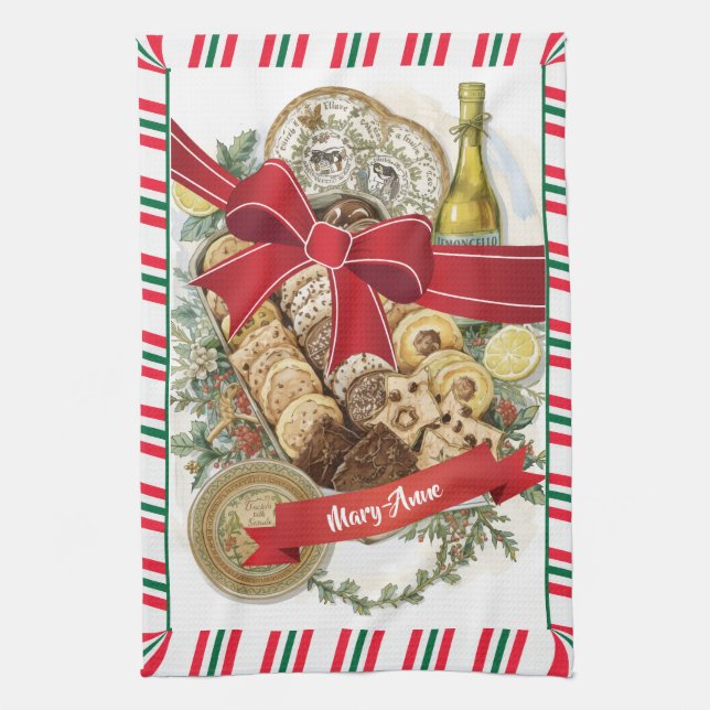 Personalised Holiday Chocolates & Cookies Kitchen Towel (Vertical)