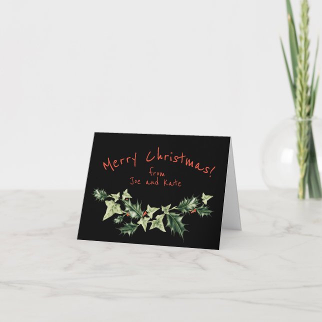 Personalised Holly and Ivy Botanical Christmas Holiday Card (Front)