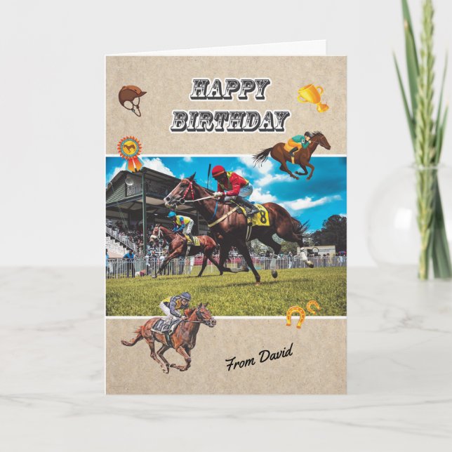 PERSONALISED Horse Racing Birthday Card (Front)
