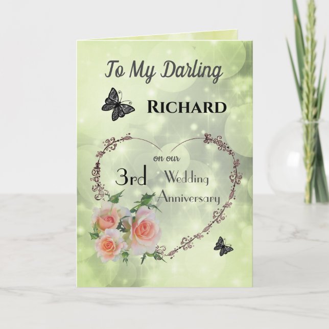 Personalised Husband 3rd Anniversary Greeting Card (Front)